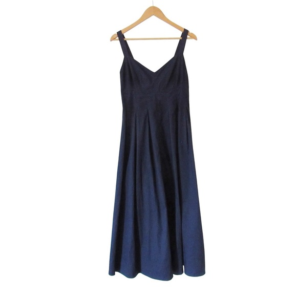 Jason Wu Open Back Poplin Midi Dress Large Navy Blue Sleeveless Minimalist - Picture 1 of 9